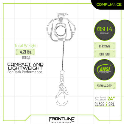 Frontline RPG081RLE Leading Edge Cable Single Leg 8' SRL with Steel Rebar Hook End VM Hardware