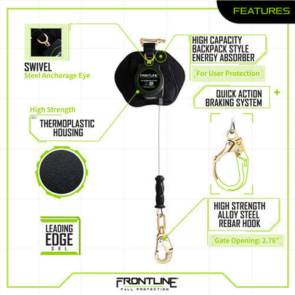Frontline RPG081RLE Leading Edge Cable Single Leg 8' SRL with Steel Rebar Hook End VM Hardware
