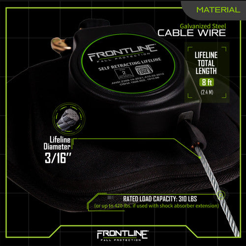 Frontline RPG081RLE Leading Edge Cable Single Leg 8' SRL with Steel Rebar Hook End VM Hardware