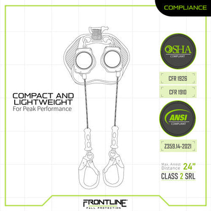 Frontline RPG082RLE Leading Edge Cable Twin Leg 8' SRL with Steel Rebar Hook Ends VM Hardware