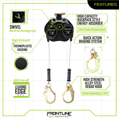 Frontline RPG082RLE Leading Edge Cable Twin Leg 8' SRL with Steel Rebar Hook Ends VM Hardware