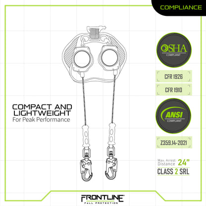 Frontline RPG082SLE Leading Edge Cable Twin Leg 8' SRL with Steel Snap Hook Ends VM Hardware