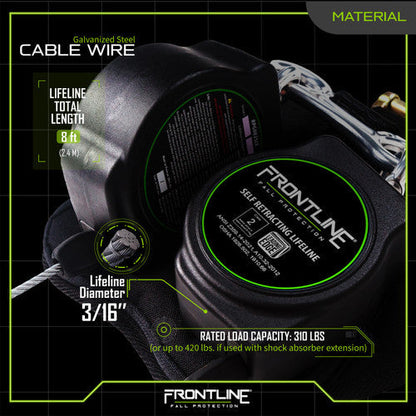 Frontline RPG082SLE Leading Edge Cable Twin Leg 8' SRL with Steel Snap Hook Ends VM Hardware
