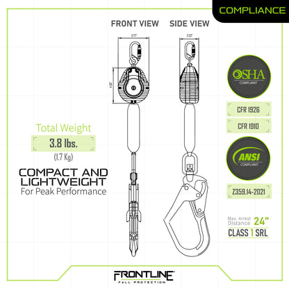 Frontline RPW061R Web Single Leg 6' SRL with Steel Rebar Hook End VM Hardware