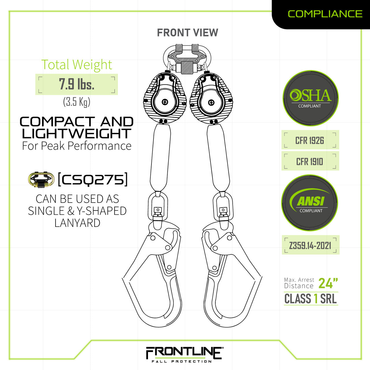 Frontline RPW062R Web Twin Leg 6' SRL with Steel Rebar Hook Ends VM Hardware