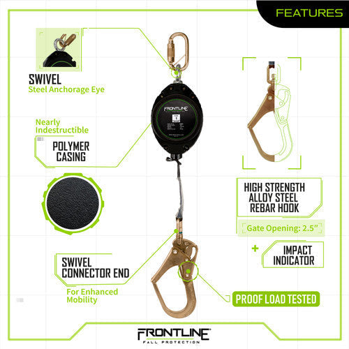 Frontline RPW20R Web Single Leg 20' SRL with Steel Rebar Hook End VM Hardware