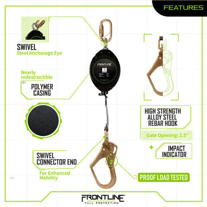 Frontline RPW20R Web Single Leg 20' SRL with Steel Rebar Hook End VM Hardware