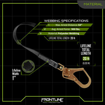 Frontline RPW20R Web Single Leg 20' SRL with Steel Rebar Hook End VM Hardware