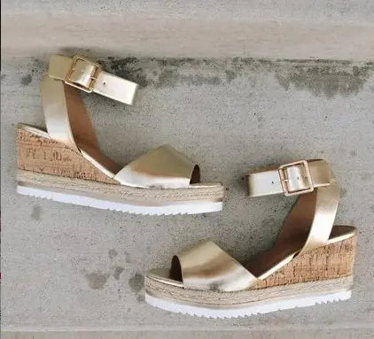 Wedge Heel Women's Sandals with Buckle
