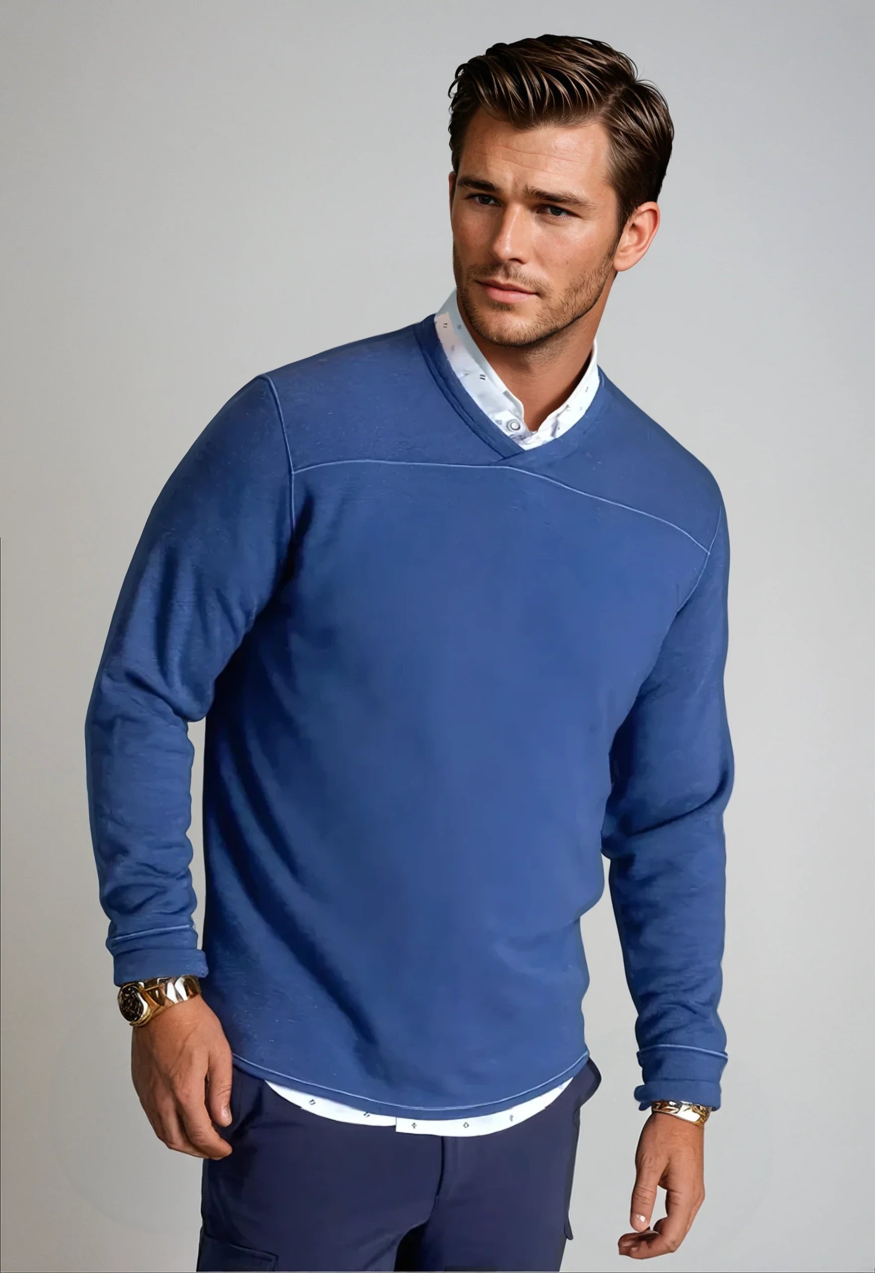 Rugvee Pullover V-Neck Sweatshirt - Tokyo Blue Buki
