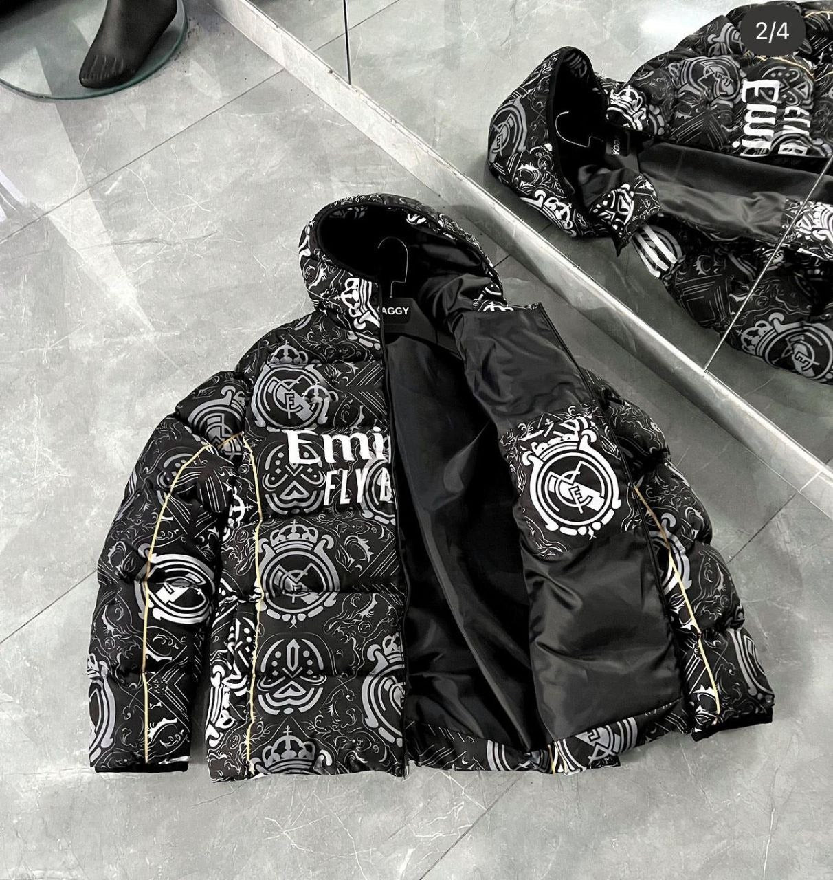 Real Madrid Digital Print Parachute Puffer Jacket - Unisex Design Withinblack
