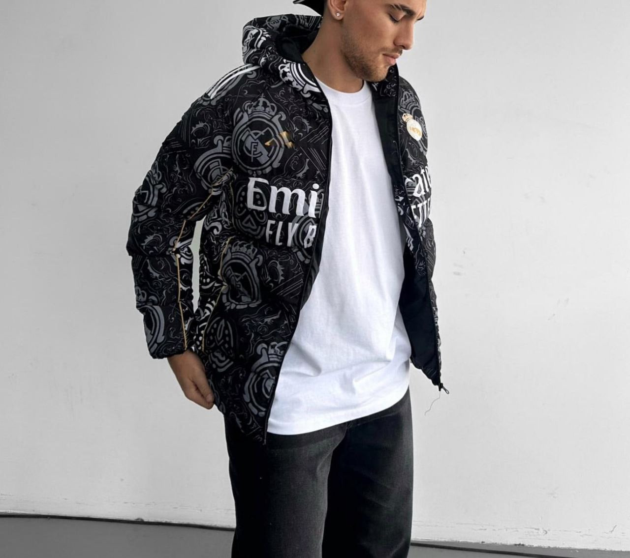 Real Madrid Digital Print Parachute Puffer Jacket - Unisex Design Withinblack