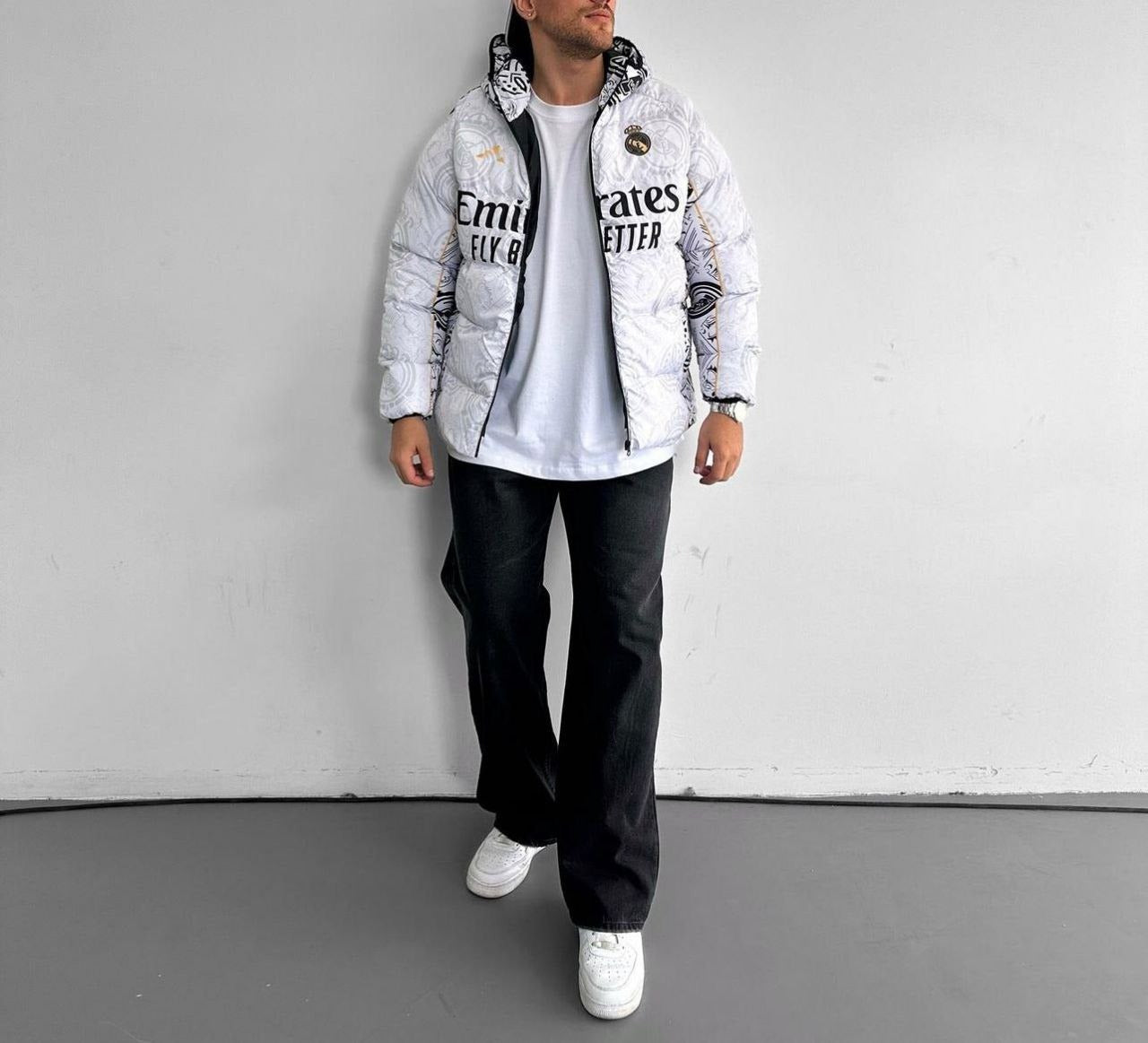 Real Madrid Digital Print Parachute Puffer Jacket - Unisex Design Withinblack