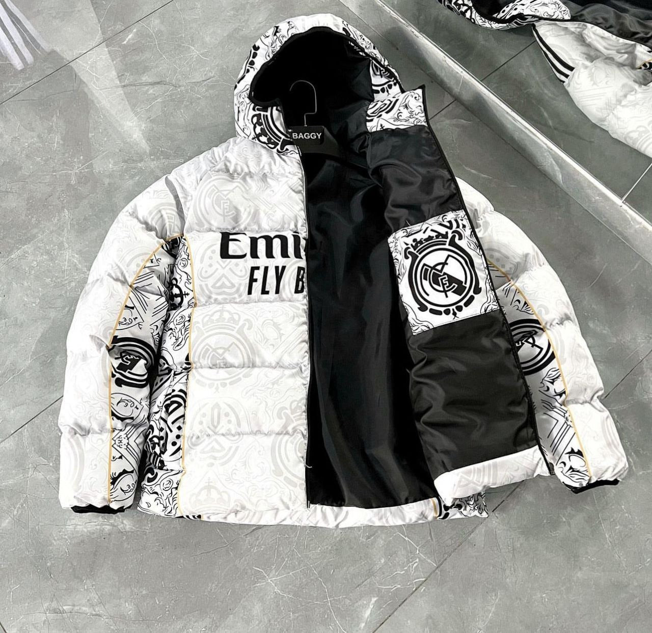 Real Madrid Digital Print Parachute Puffer Jacket - Unisex Design Withinblack