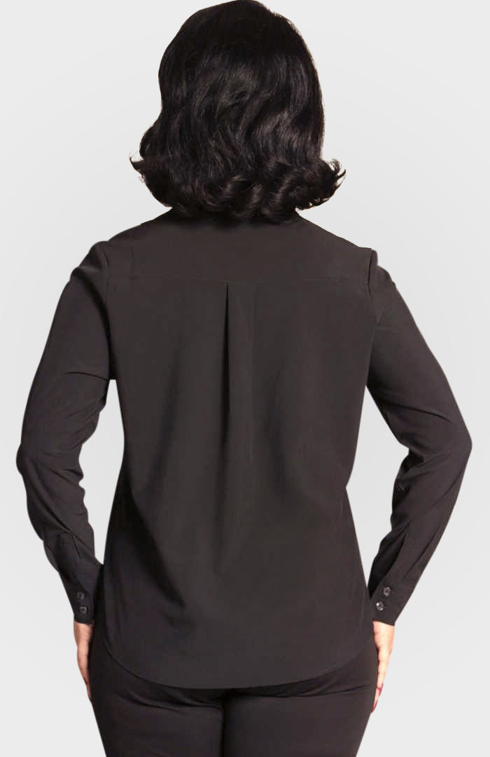 Resort Vee Long Sleeve Popover Shirt - Black Buki