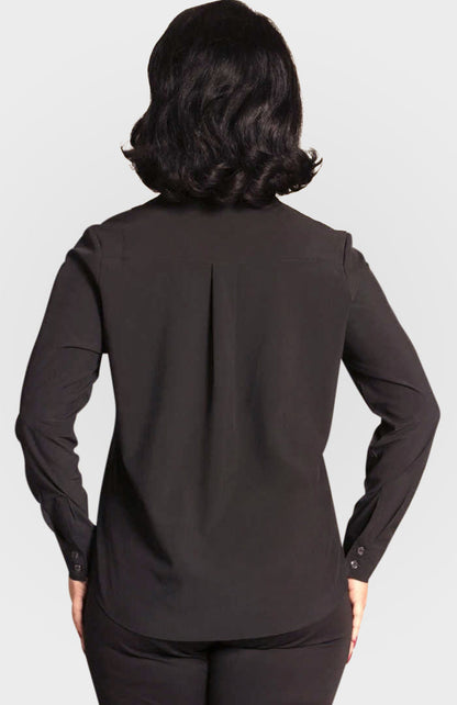 Resort Vee Long Sleeve Popover Shirt - Black Buki