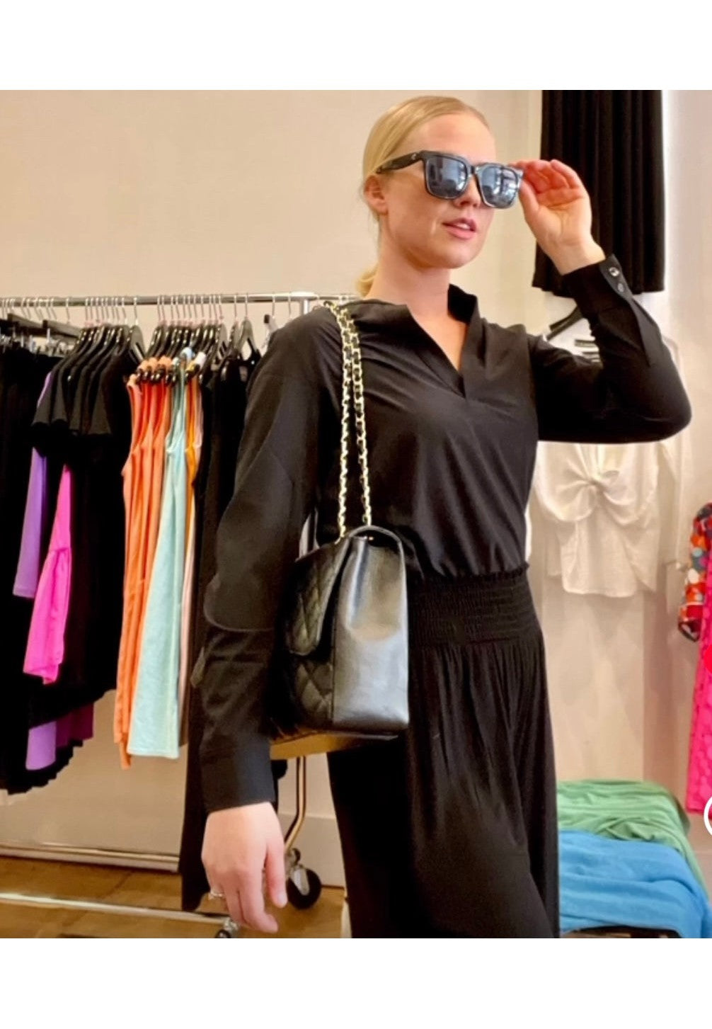 Resort Vee Long Sleeve Popover Shirt - Black Buki