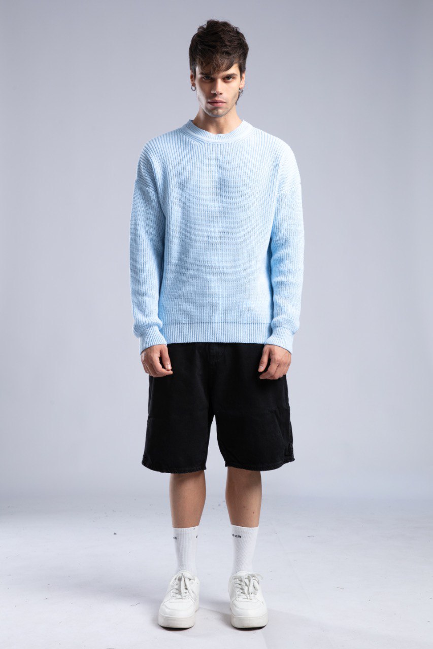 Ribbed Knit Crewneck Sweater – Oversize Unisex Pullover Withinblack
