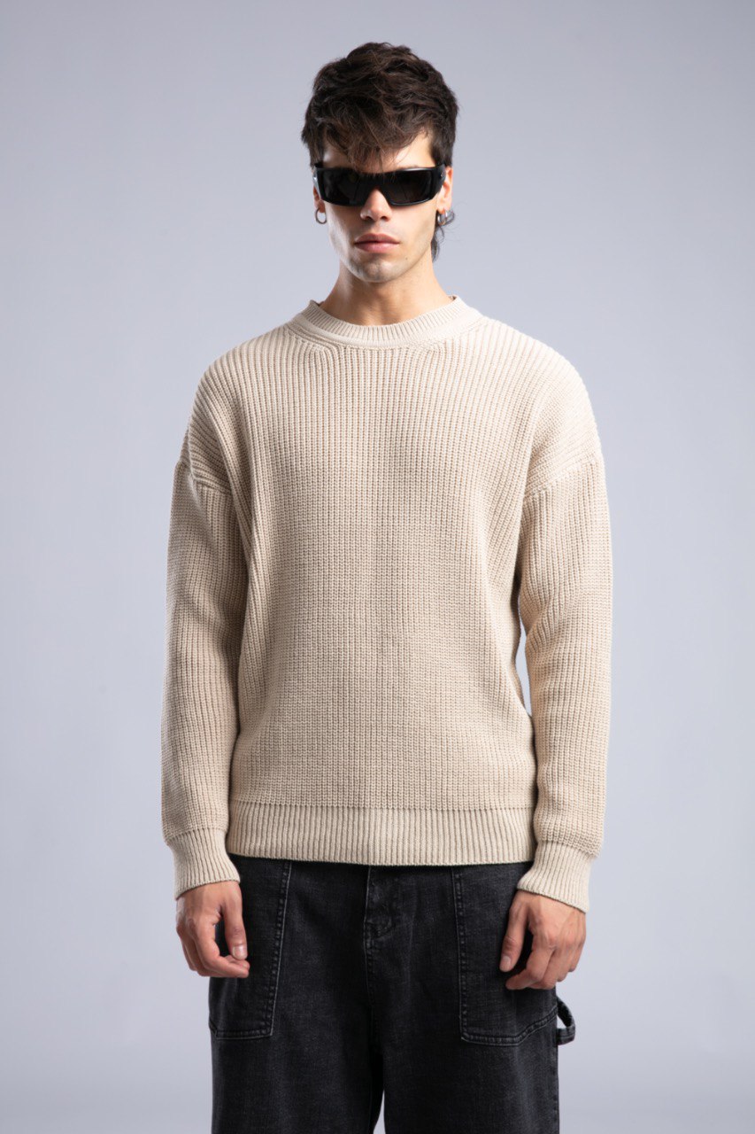 Ribbed Knit Crewneck Sweater – Oversize Unisex Pullover Withinblack