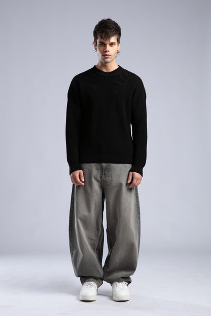 Ribbed Knit Crewneck Sweater – Oversize Unisex Pullover Withinblack