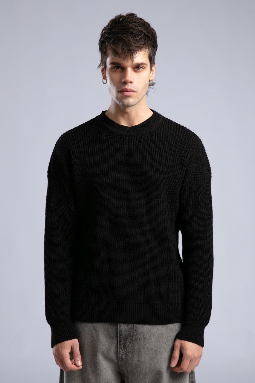 Ribbed Knit Crewneck Sweater – Oversize Unisex Pullover Withinblack