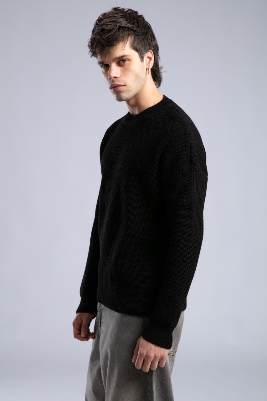 Ribbed Knit Crewneck Sweater – Oversize Unisex Pullover Withinblack