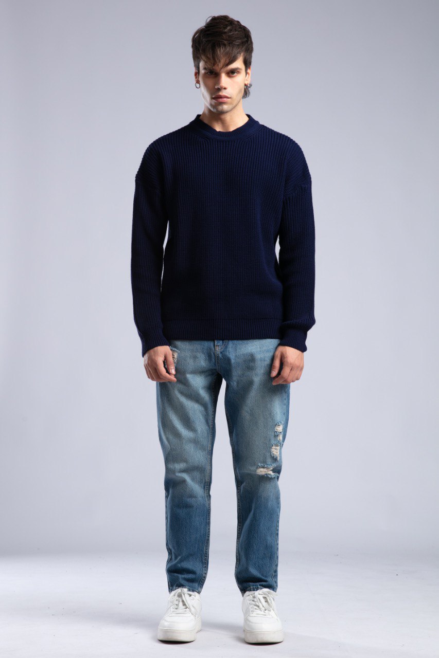 Ribbed Knit Crewneck Sweater – Oversize Unisex Pullover Withinblack