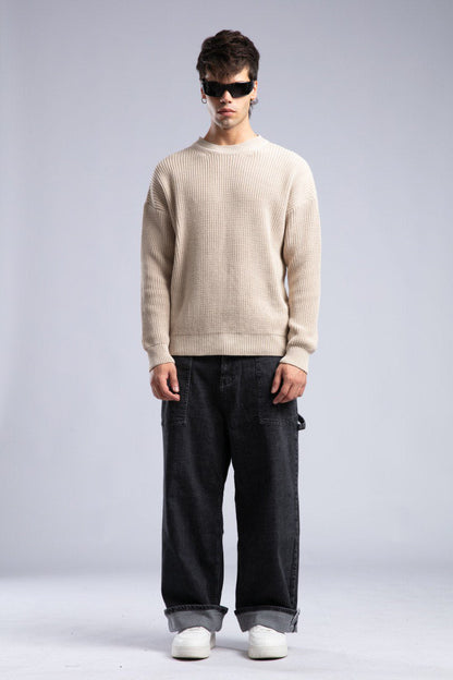 Ribbed Knit Crewneck Sweater – Oversize Unisex Pullover Withinblack