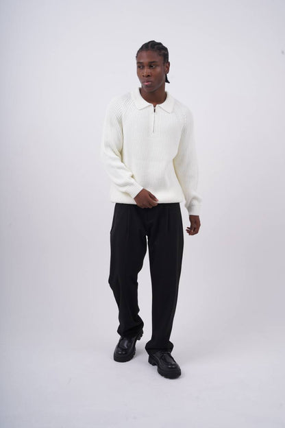 Ribbed Knit Half-Zip Sweater Withinblack