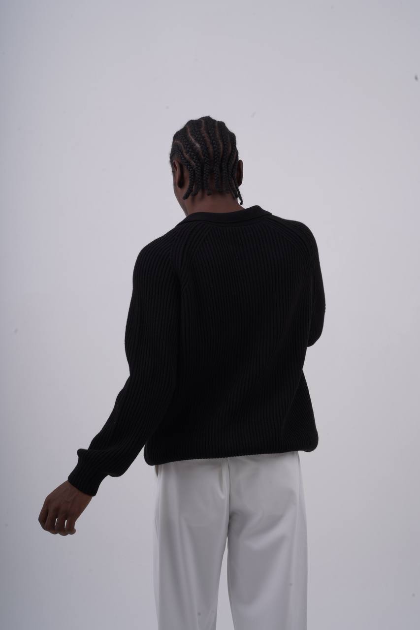 Ribbed Knit Half-Zip Sweater Withinblack