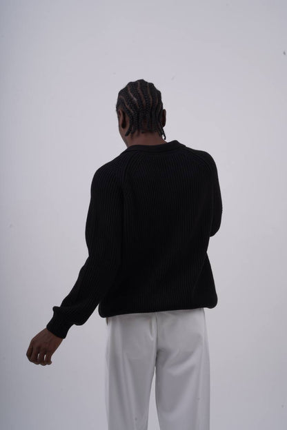 Ribbed Knit Half-Zip Sweater Withinblack