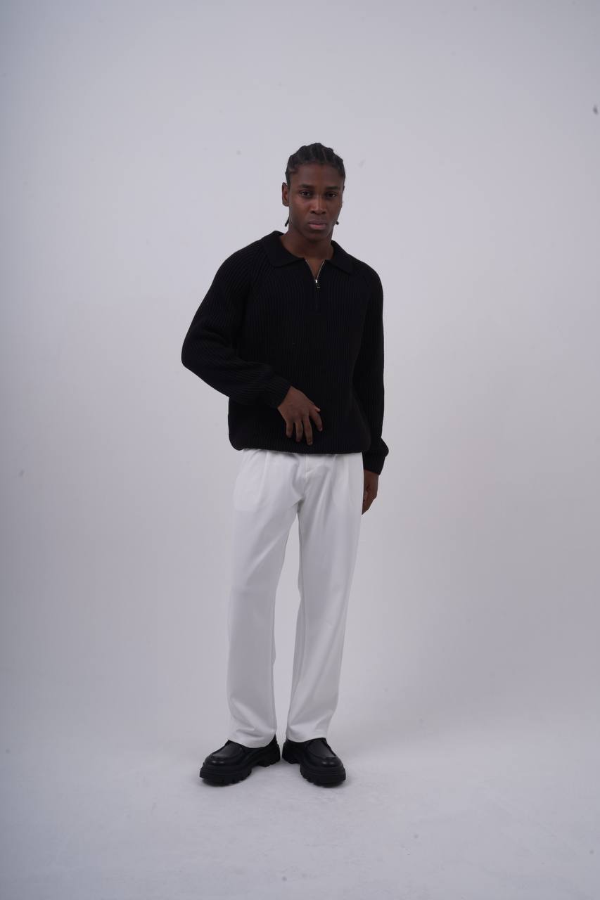 Ribbed Knit Half-Zip Sweater Withinblack