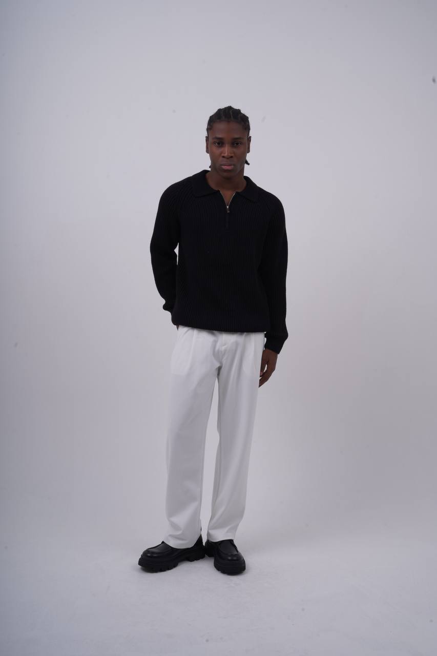 Ribbed Knit Half-Zip Sweater Withinblack