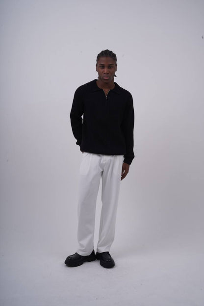 Ribbed Knit Half-Zip Sweater Withinblack