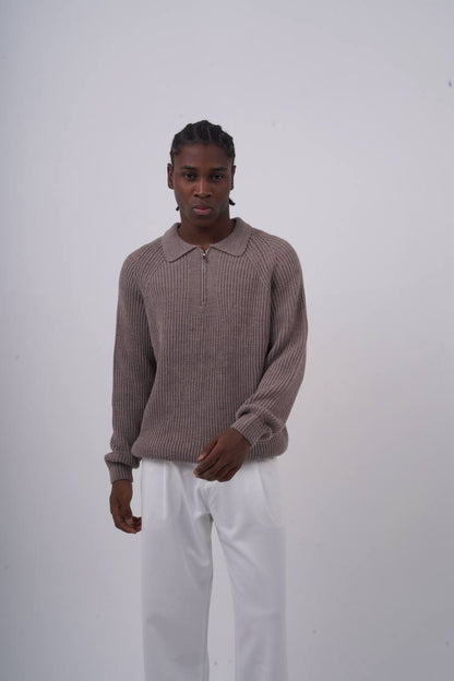 Ribbed Knit Half-Zip Sweater Withinblack