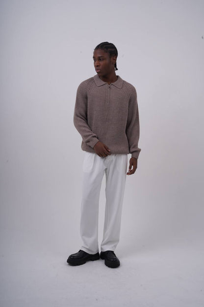 Ribbed Knit Half-Zip Sweater Withinblack