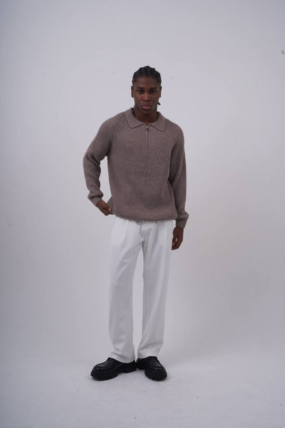 Ribbed Knit Half-Zip Sweater Withinblack