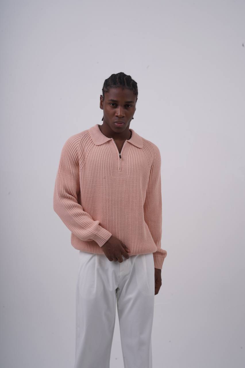 Ribbed Knit Half-Zip Sweater Withinblack