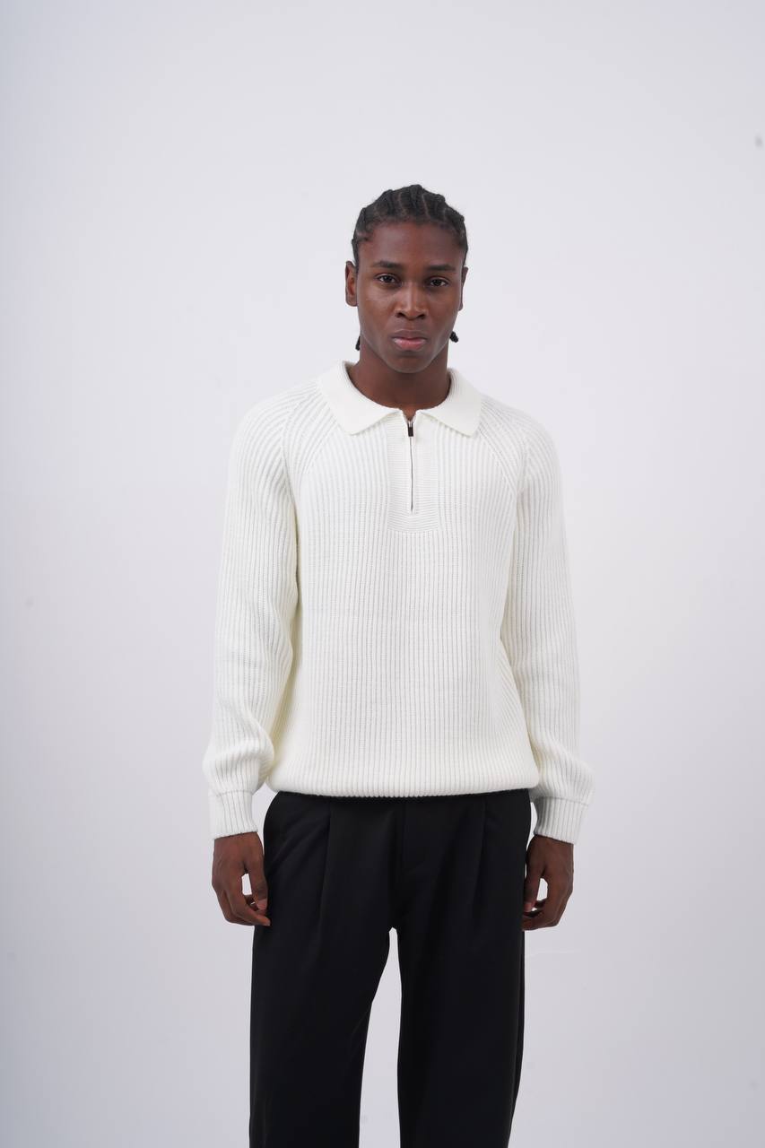 Ribbed Knit Half-Zip Sweater Withinblack