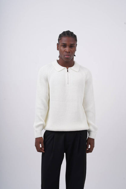 Ribbed Knit Half-Zip Sweater Withinblack