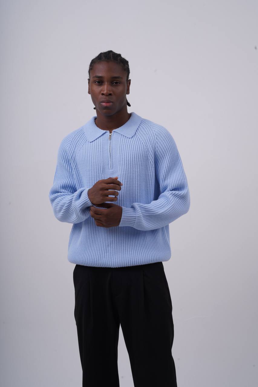 Ribbed Knit Half-Zip Sweater Withinblack