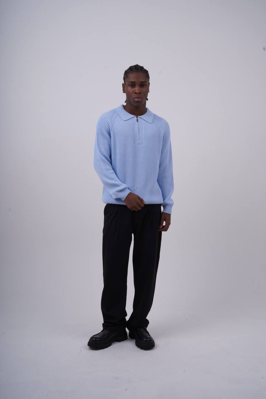 Ribbed Knit Half-Zip Sweater Withinblack