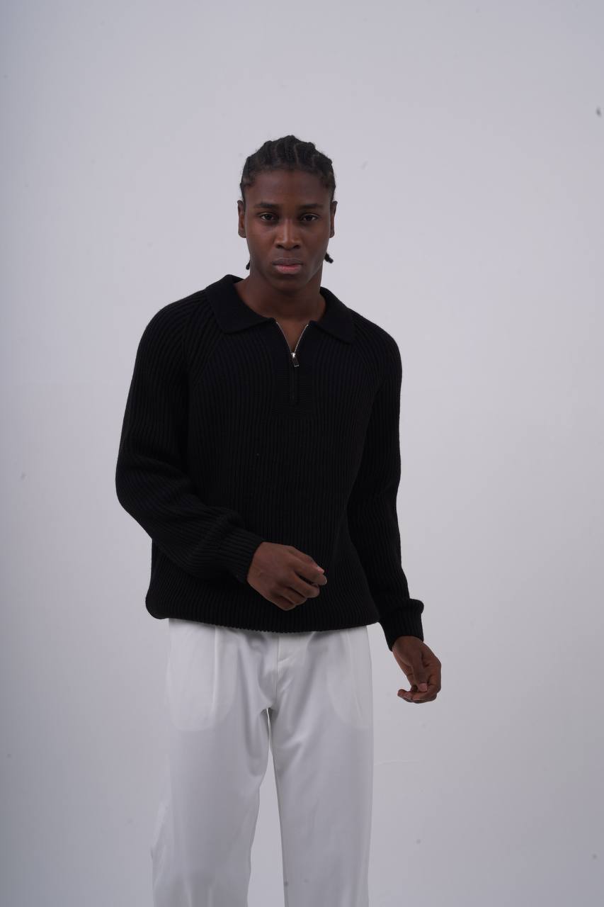 Ribbed Knit Half-Zip Sweater Withinblack