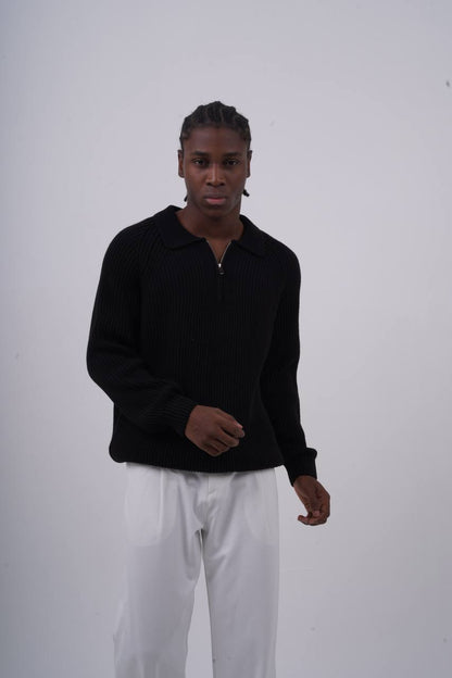 Ribbed Knit Half-Zip Sweater Withinblack