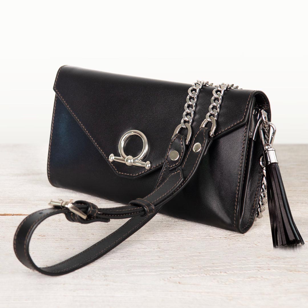 Del Mar - Horse Bit Crossbody Luxury Leather Handbag in Black Urban-Equestrian