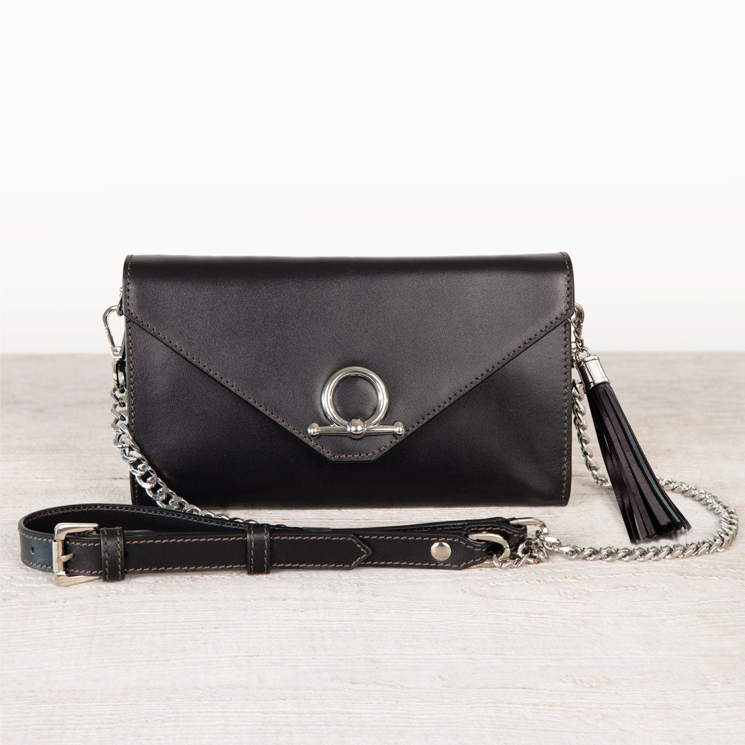 Del Mar - Horse Bit Crossbody Luxury Leather Handbag in Black Urban-Equestrian