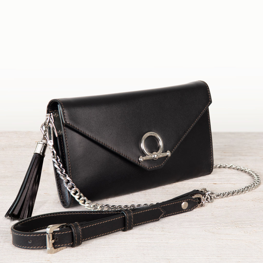 Del Mar - Horse Bit Crossbody Luxury Leather Handbag in Black Urban-Equestrian