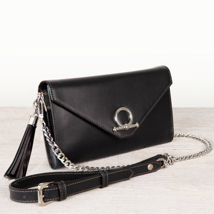 Del Mar - Horse Bit Crossbody Luxury Leather Handbag in Black Urban-Equestrian