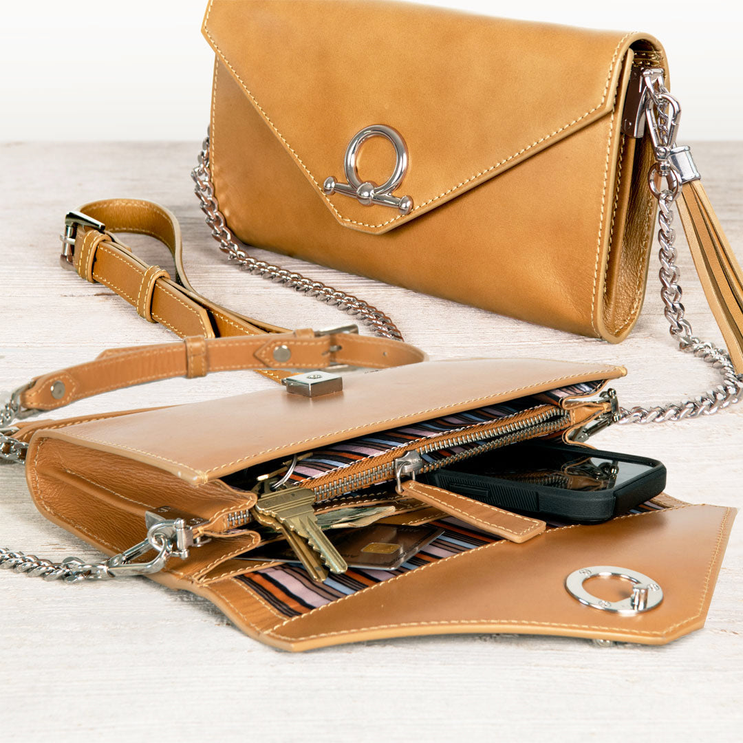 Del Mar - Horse Bit Crossbody Luxury Leather Handbag in Caramel Urban-Equestrian