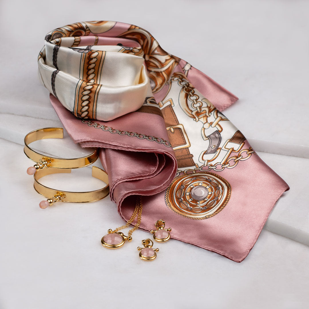 Droplette - Rose Quartz Equestrian Horse Bit Necklace in Gold Urban-Equestrian